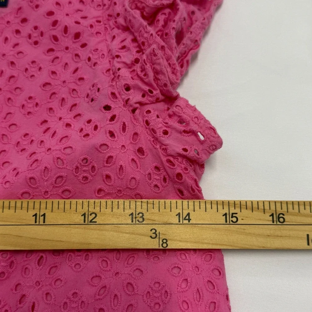 Polo Ralph Lauren Girls Pink Eyelet Lace Flutter Sleeve Dress Size 14 Cotton